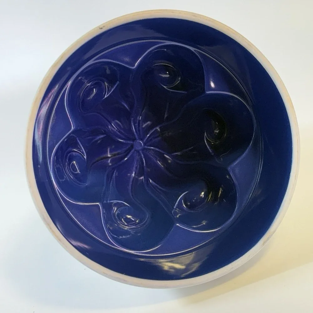 Vintage ICTC ENGLAND‎ White And Blue Ceramic Victorian Jelly Mold